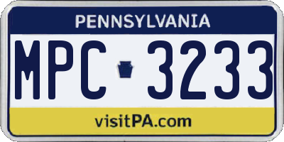 PA license plate MPC3233
