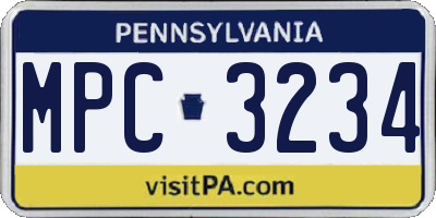 PA license plate MPC3234