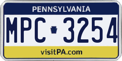PA license plate MPC3254