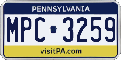 PA license plate MPC3259