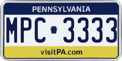 PA license plate MPC3333