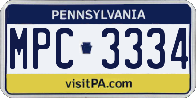 PA license plate MPC3334