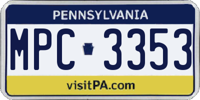 PA license plate MPC3353