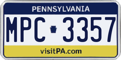 PA license plate MPC3357