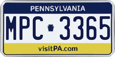 PA license plate MPC3365