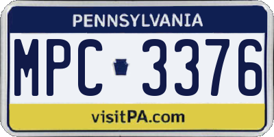 PA license plate MPC3376
