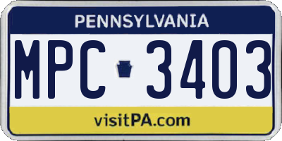 PA license plate MPC3403