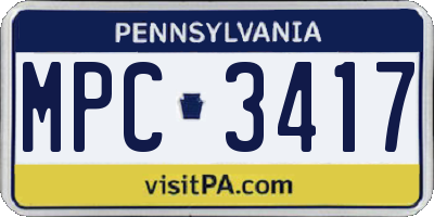 PA license plate MPC3417