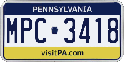 PA license plate MPC3418
