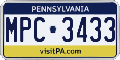PA license plate MPC3433