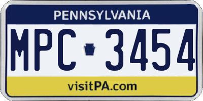 PA license plate MPC3454
