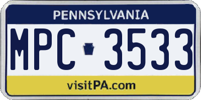 PA license plate MPC3533