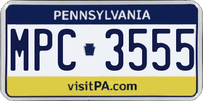 PA license plate MPC3555