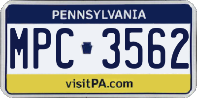 PA license plate MPC3562