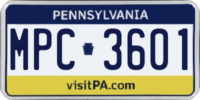 PA license plate MPC3601