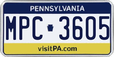 PA license plate MPC3605