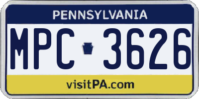 PA license plate MPC3626