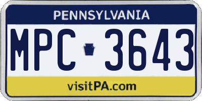 PA license plate MPC3643