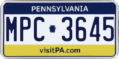PA license plate MPC3645