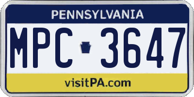 PA license plate MPC3647