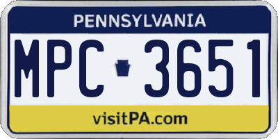 PA license plate MPC3651