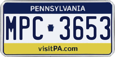 PA license plate MPC3653