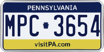 PA license plate MPC3654