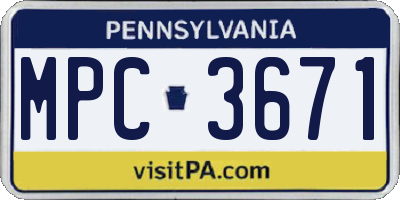 PA license plate MPC3671