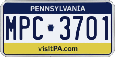 PA license plate MPC3701