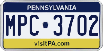PA license plate MPC3702