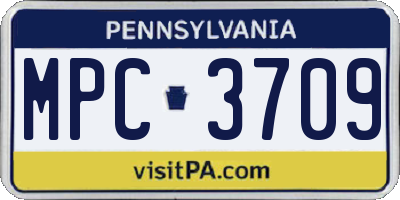 PA license plate MPC3709