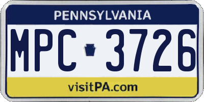 PA license plate MPC3726