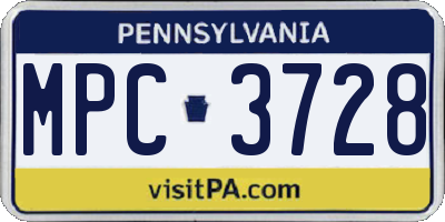 PA license plate MPC3728