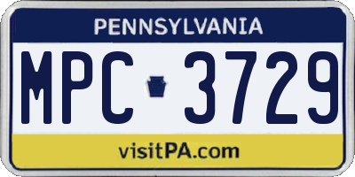PA license plate MPC3729