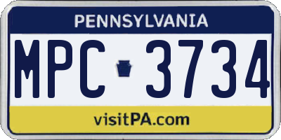 PA license plate MPC3734