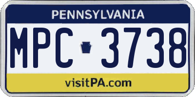 PA license plate MPC3738