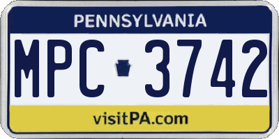 PA license plate MPC3742