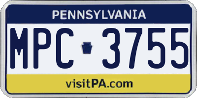 PA license plate MPC3755