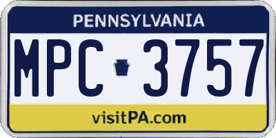 PA license plate MPC3757