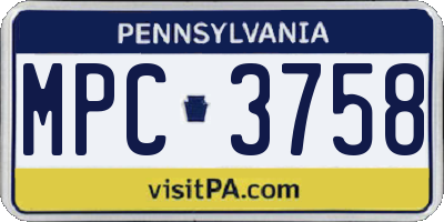 PA license plate MPC3758