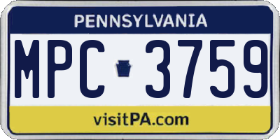 PA license plate MPC3759