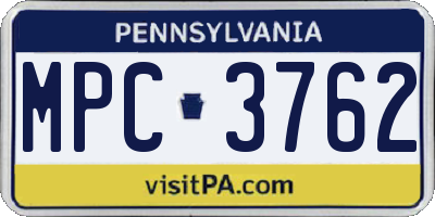 PA license plate MPC3762