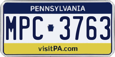 PA license plate MPC3763