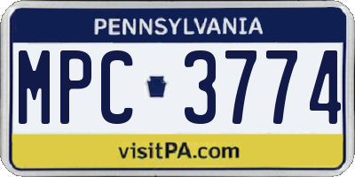 PA license plate MPC3774
