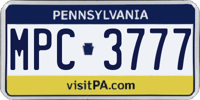 PA license plate MPC3777