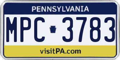 PA license plate MPC3783