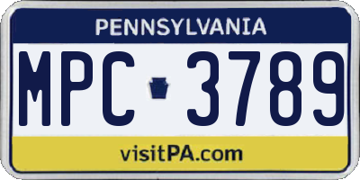 PA license plate MPC3789