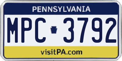 PA license plate MPC3792