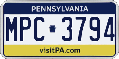 PA license plate MPC3794