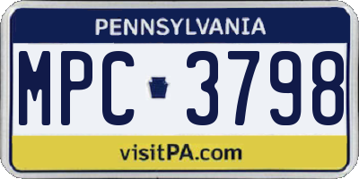 PA license plate MPC3798